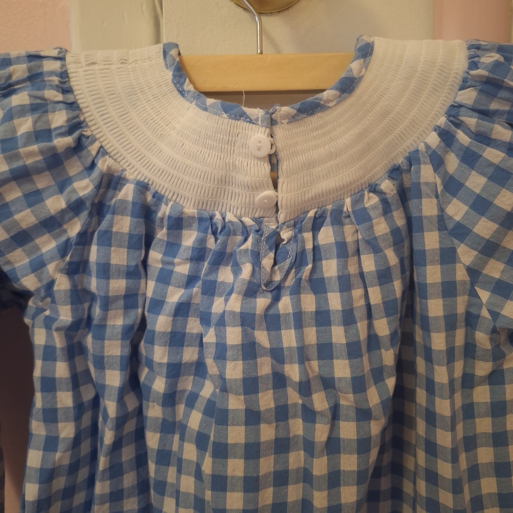 Blue Gingham Dress with Heart Detail - Size 7 Kids - Picture 3 of 6
